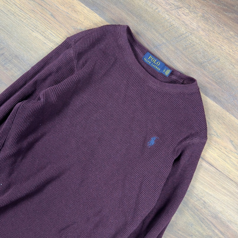 Polo Ralph Lauren Mens Waffle Knit Thermal Long Sleeve Shirt Burgundy Large
